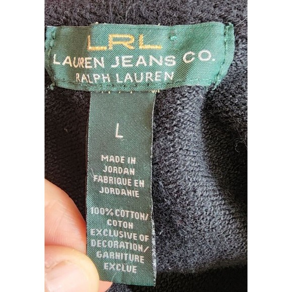 Ralph Lauren Black Pullover Hoodie Size L Striped Inner Hood Metal Toggle - Picture 5 of 9